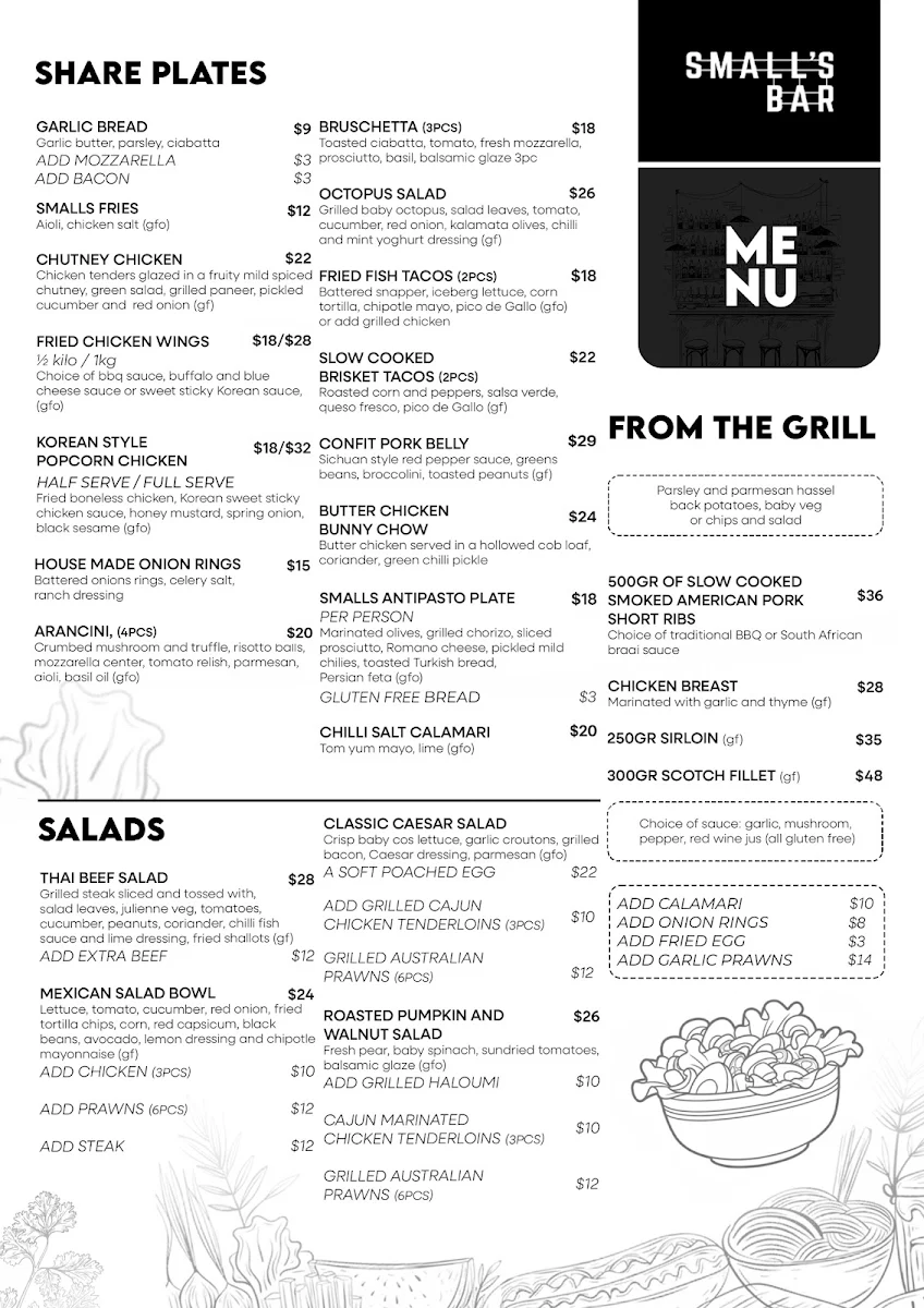 Menu, Small's Bar