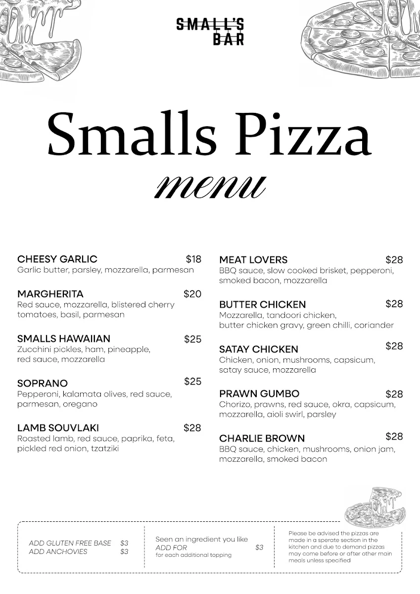 Menu, Small's Bar
