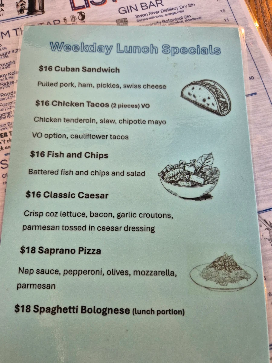Menu, Small's Bar
