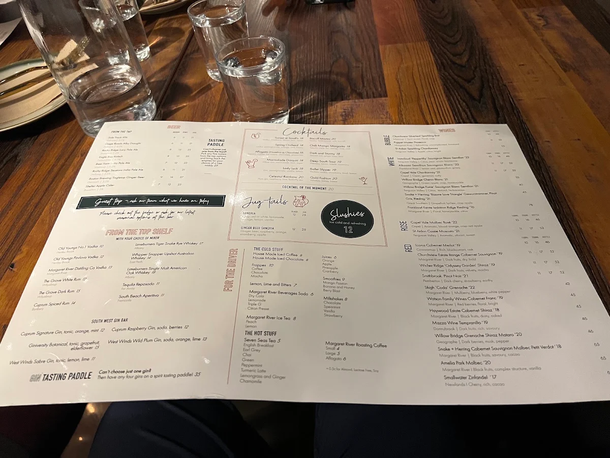 Menu, Small's Bar