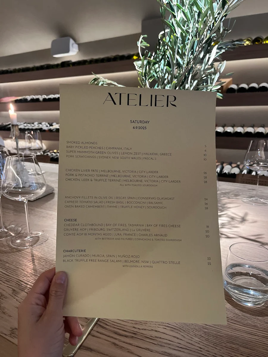 Menu, Atelier Wine Bar