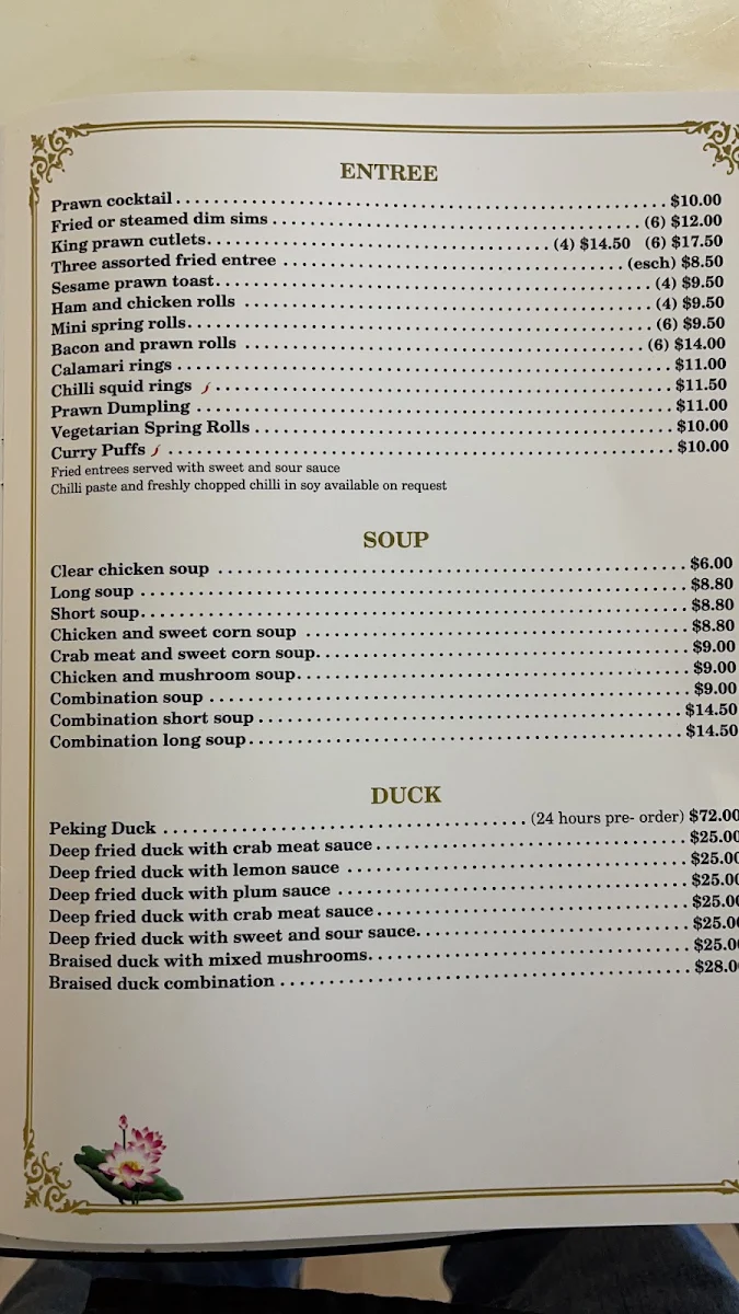 Menu, Golden Lotus Chinese Restaurant