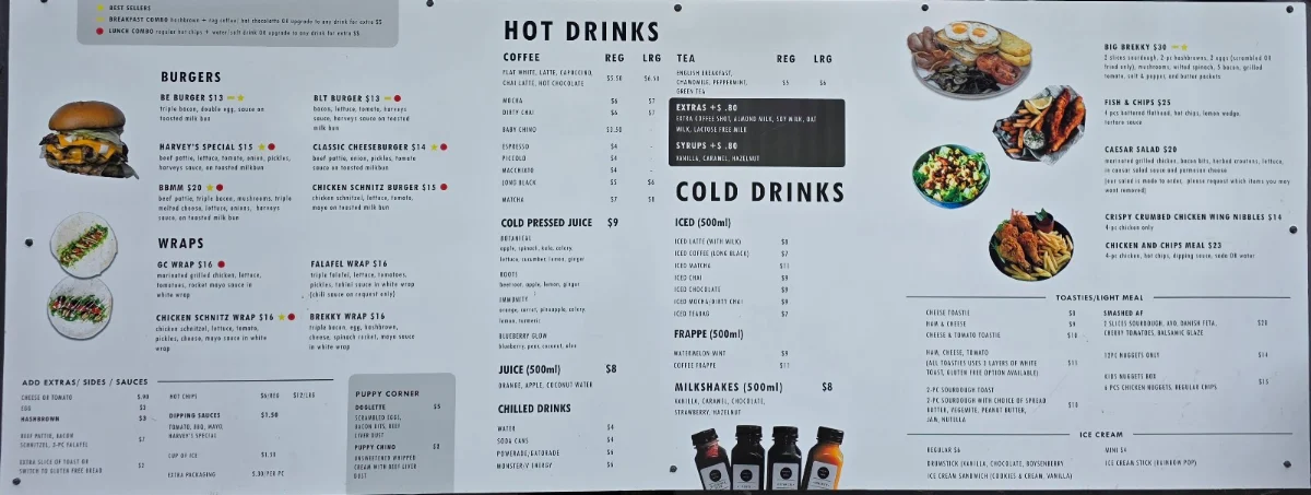 Menu, Harvey's Social