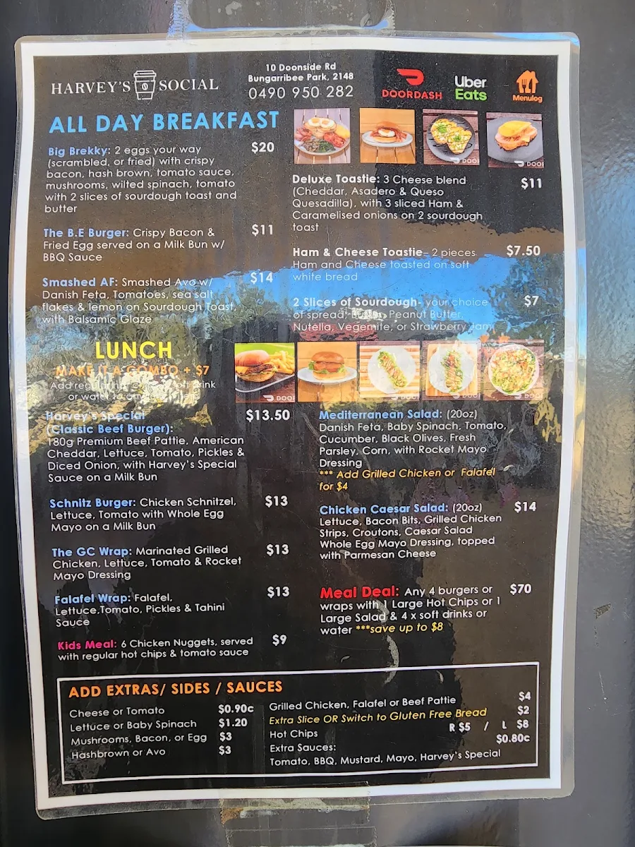 Menu, Harvey's Social