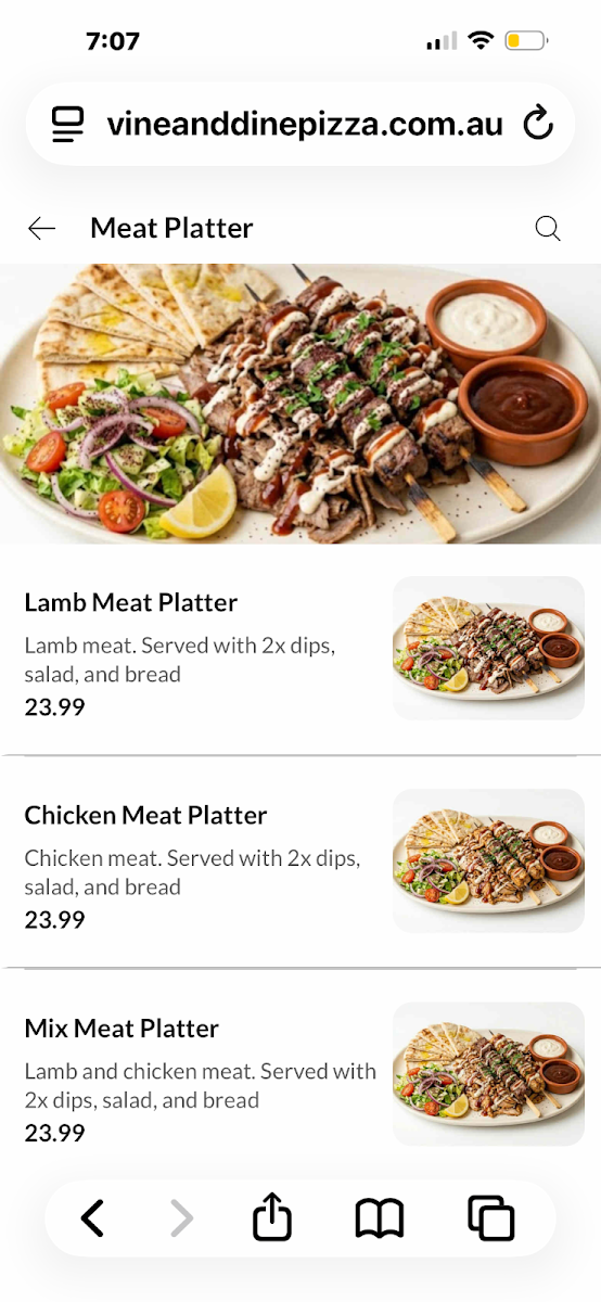 Menu, Vine & Dine Pizza & Kebab