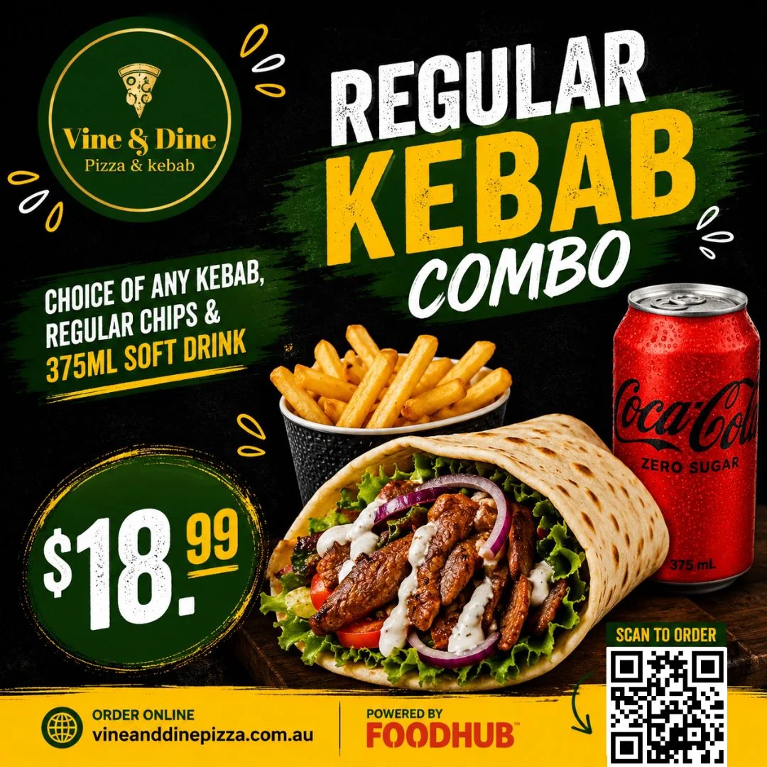 Menu, Vine & Dine Pizza & Kebab
