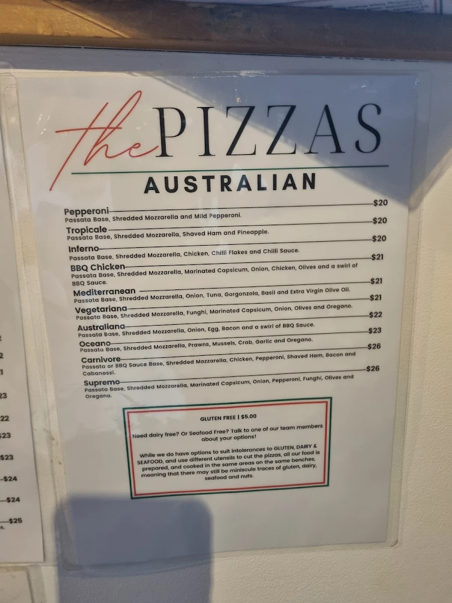 Menu, Pizzeria La Prima
