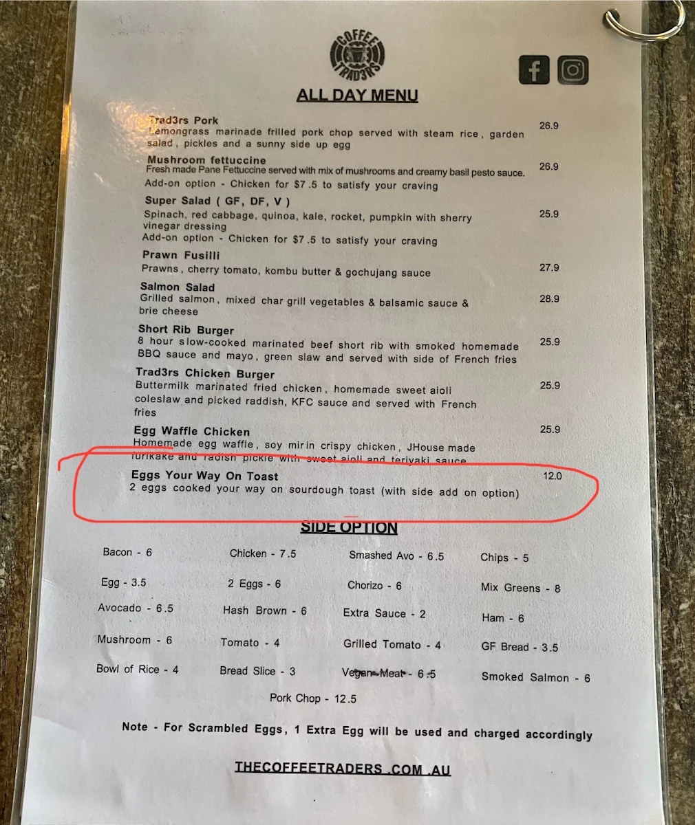 Menu, Coffee Trad3rs