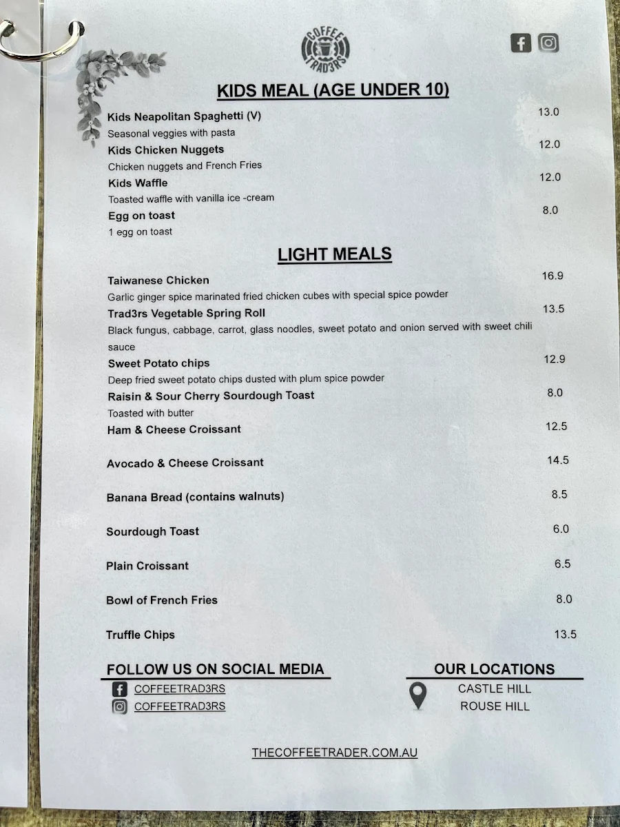 Menu, Coffee Trad3rs