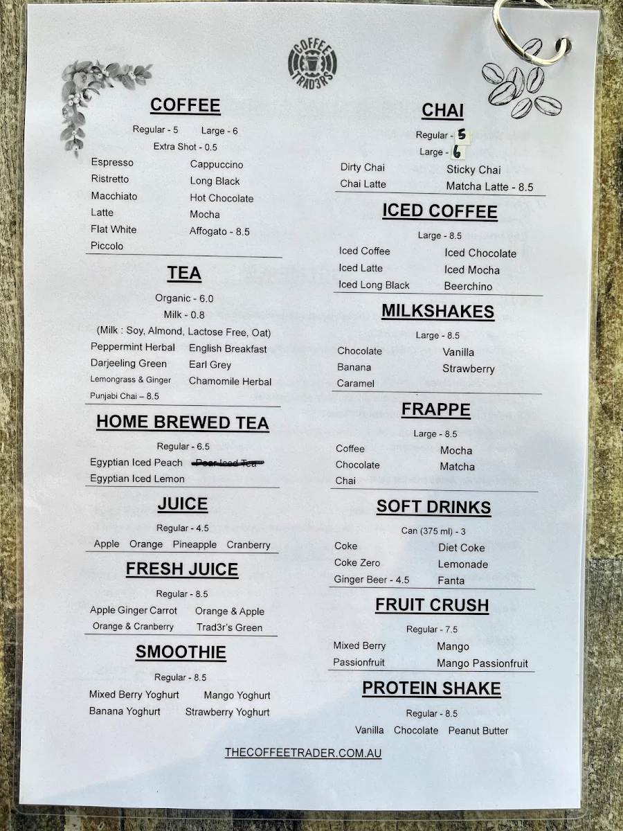 Menu, Coffee Trad3rs