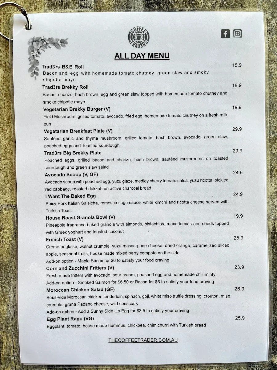 Menu, Coffee Trad3rs