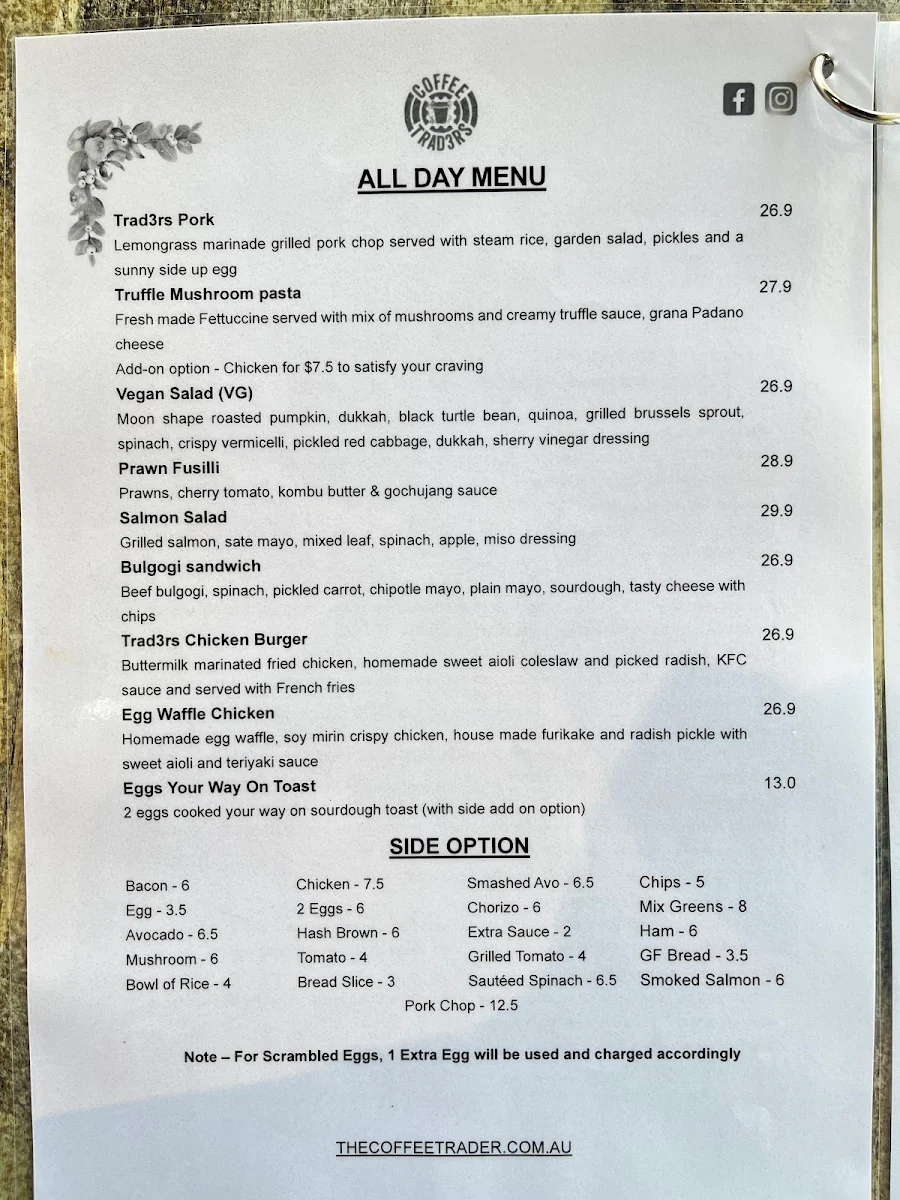 Menu, Coffee Trad3rs