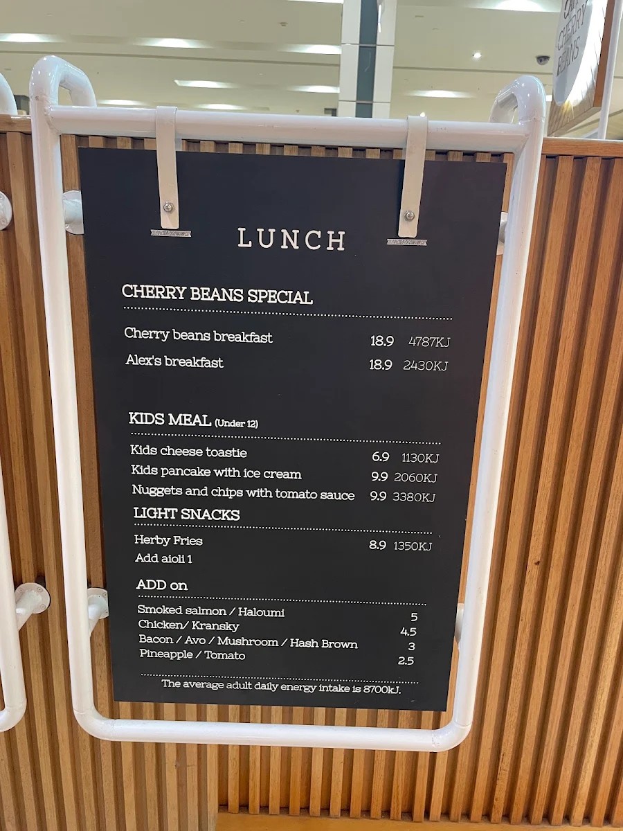 Menu, CAFFE CHERRY BEANS North Lakes
