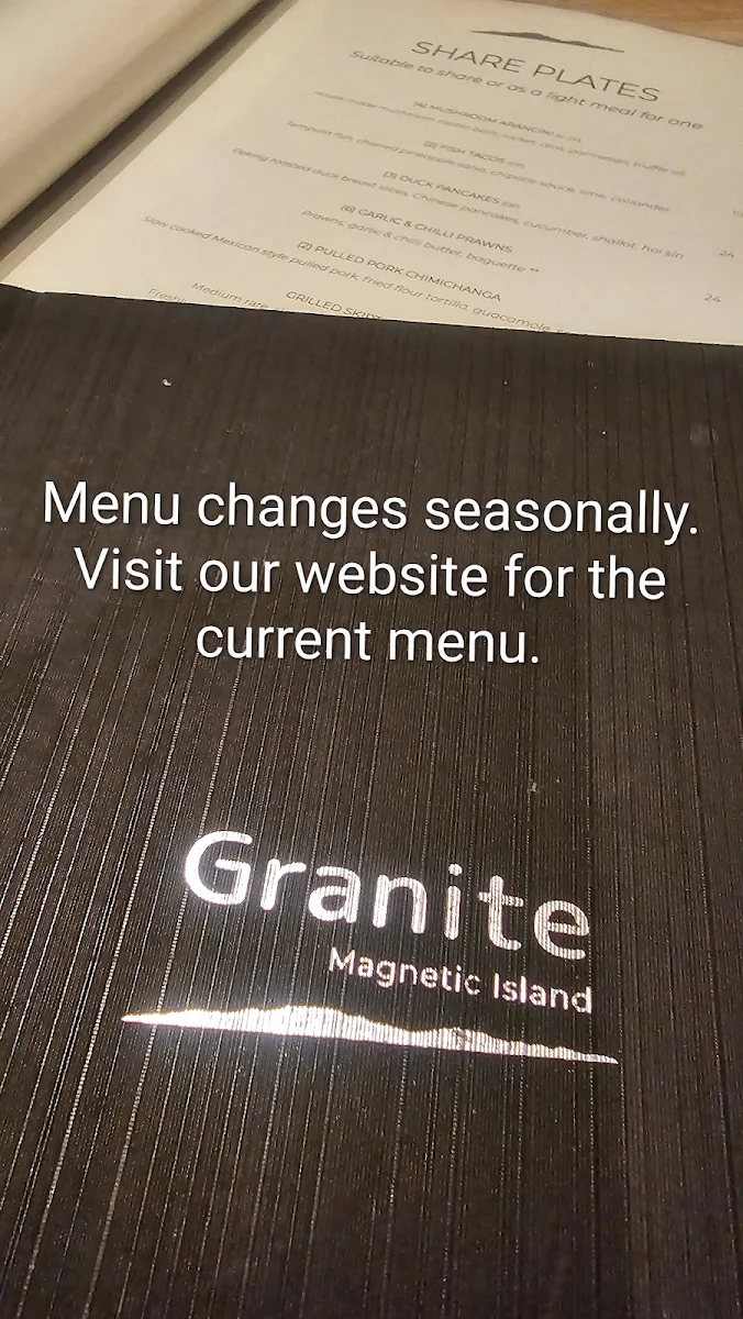 Menu, Granite Magnetic Island