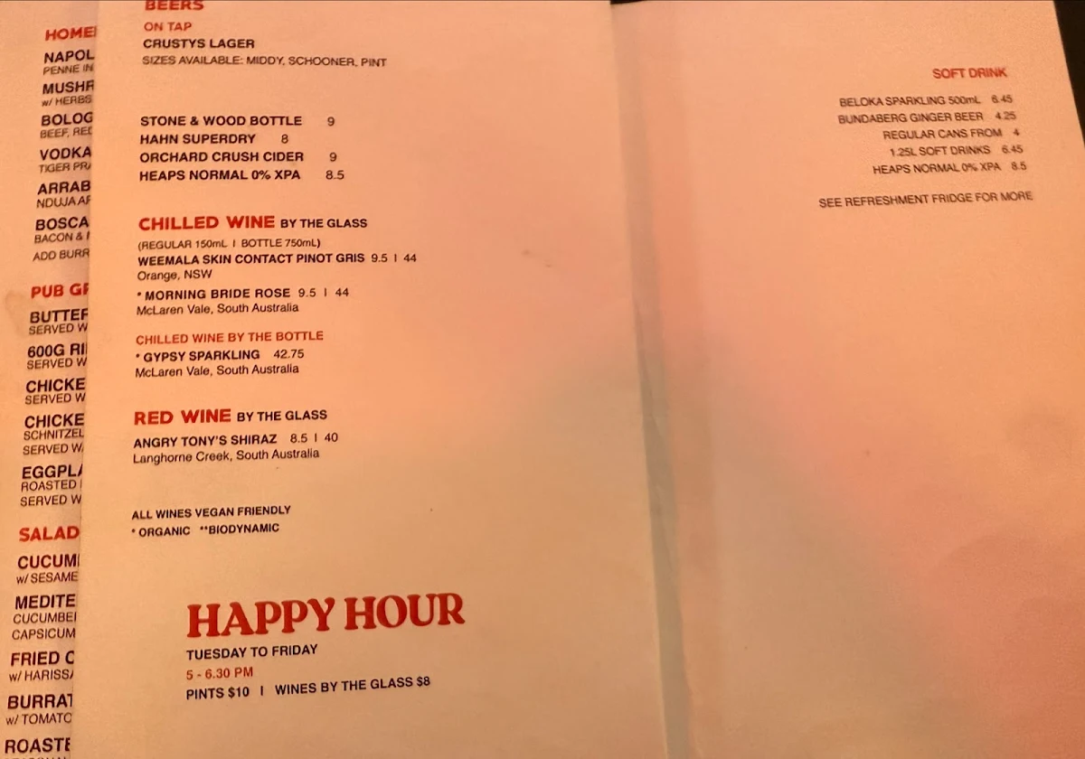 Menu, Crazy Tony’s Pizza