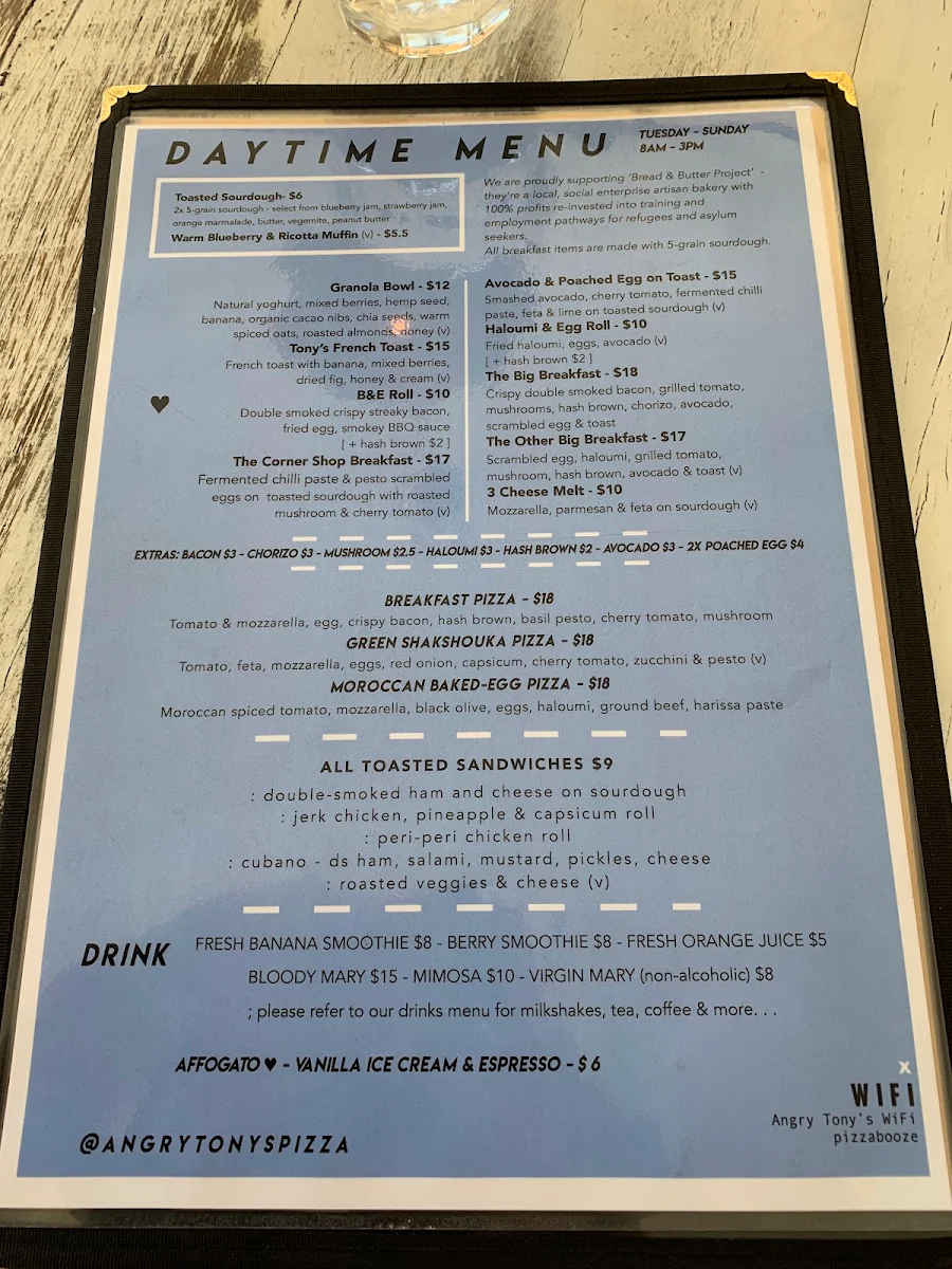 Menu, Crazy Tony’s Pizza