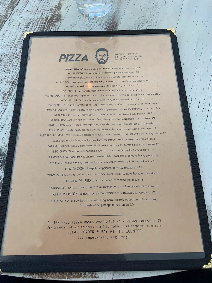 Menu, Crazy Tony’s Pizza