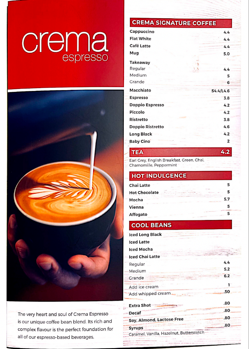 Menu, Crema Espresso