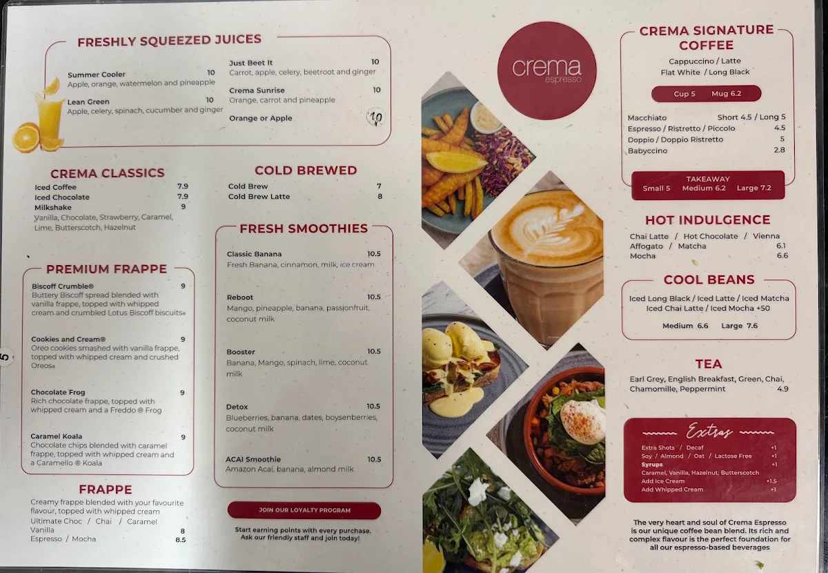 Menu, Crema Espresso