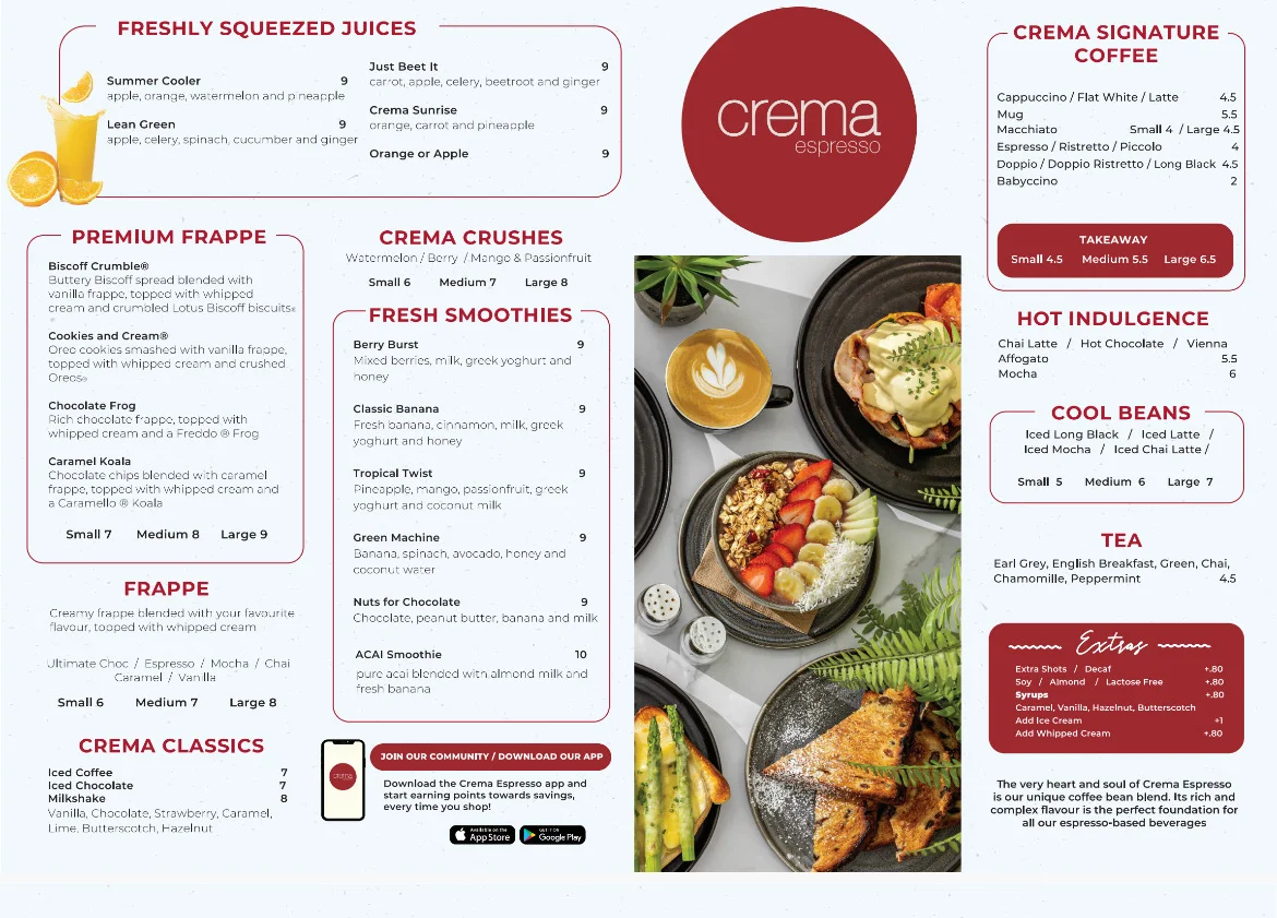 Menu, Crema Espresso