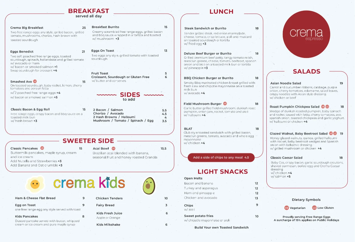 Menu, Crema Espresso