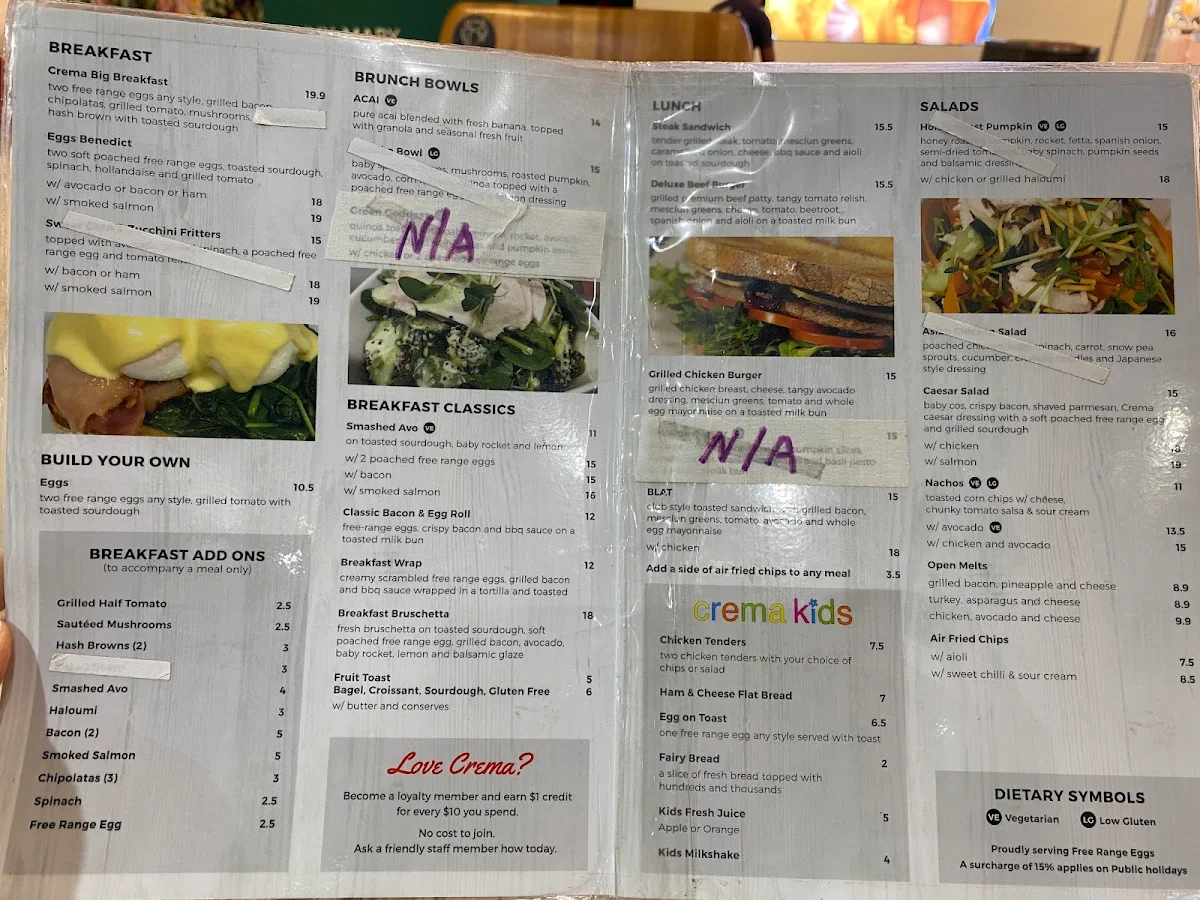 Menu, Crema Espresso