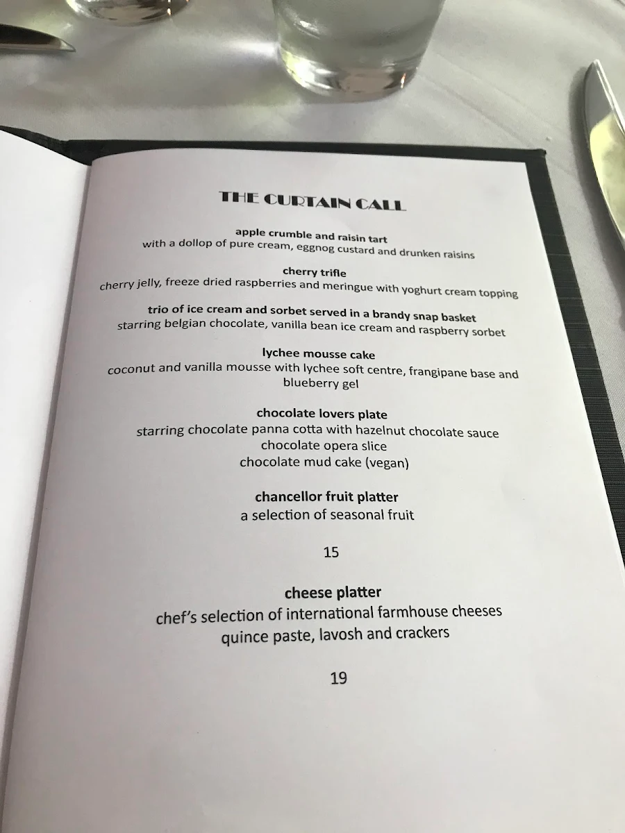 Menu, Encore Bar & Lounge