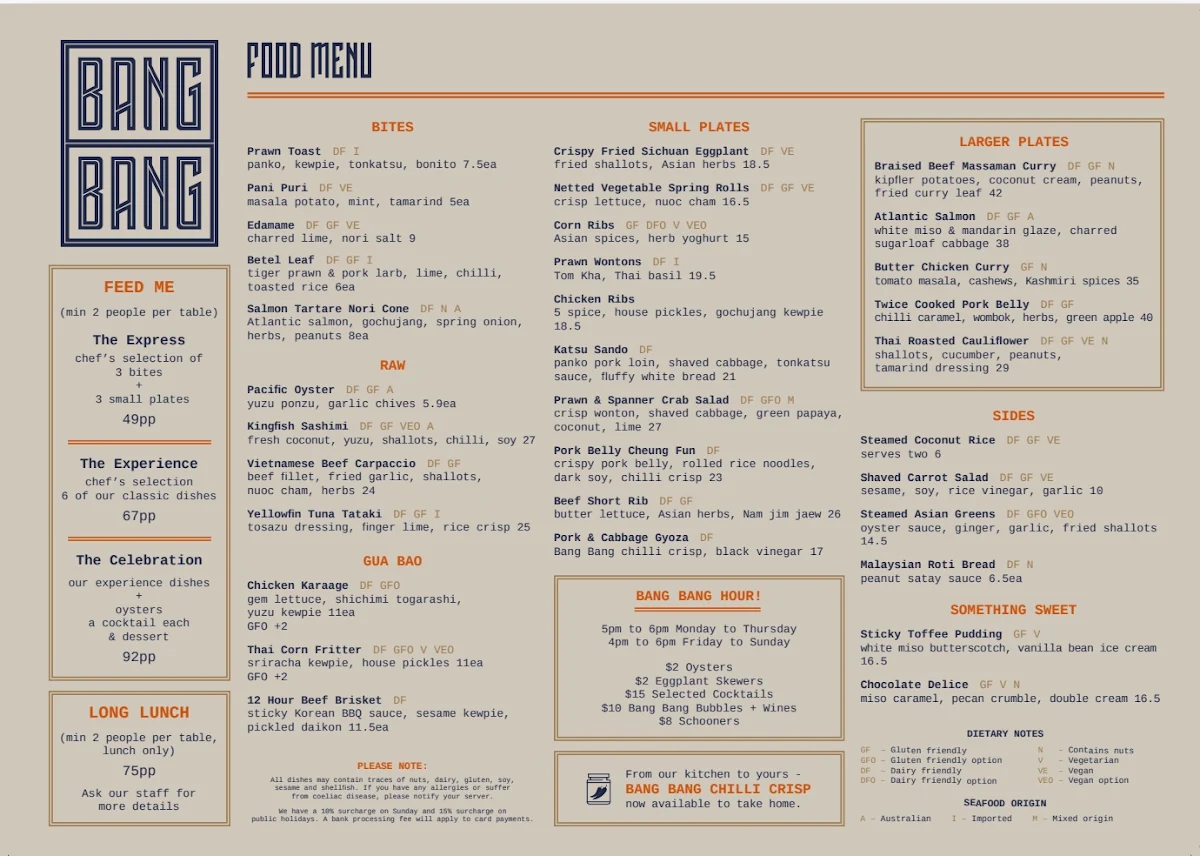 Menu, Bang Bang St Kilda