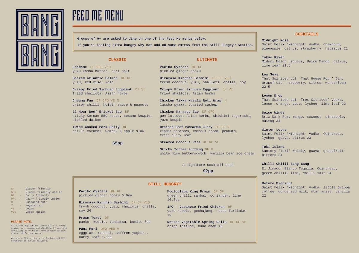 Menu, Bang Bang St Kilda