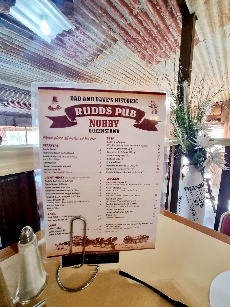 Menu, Rudd's Pub