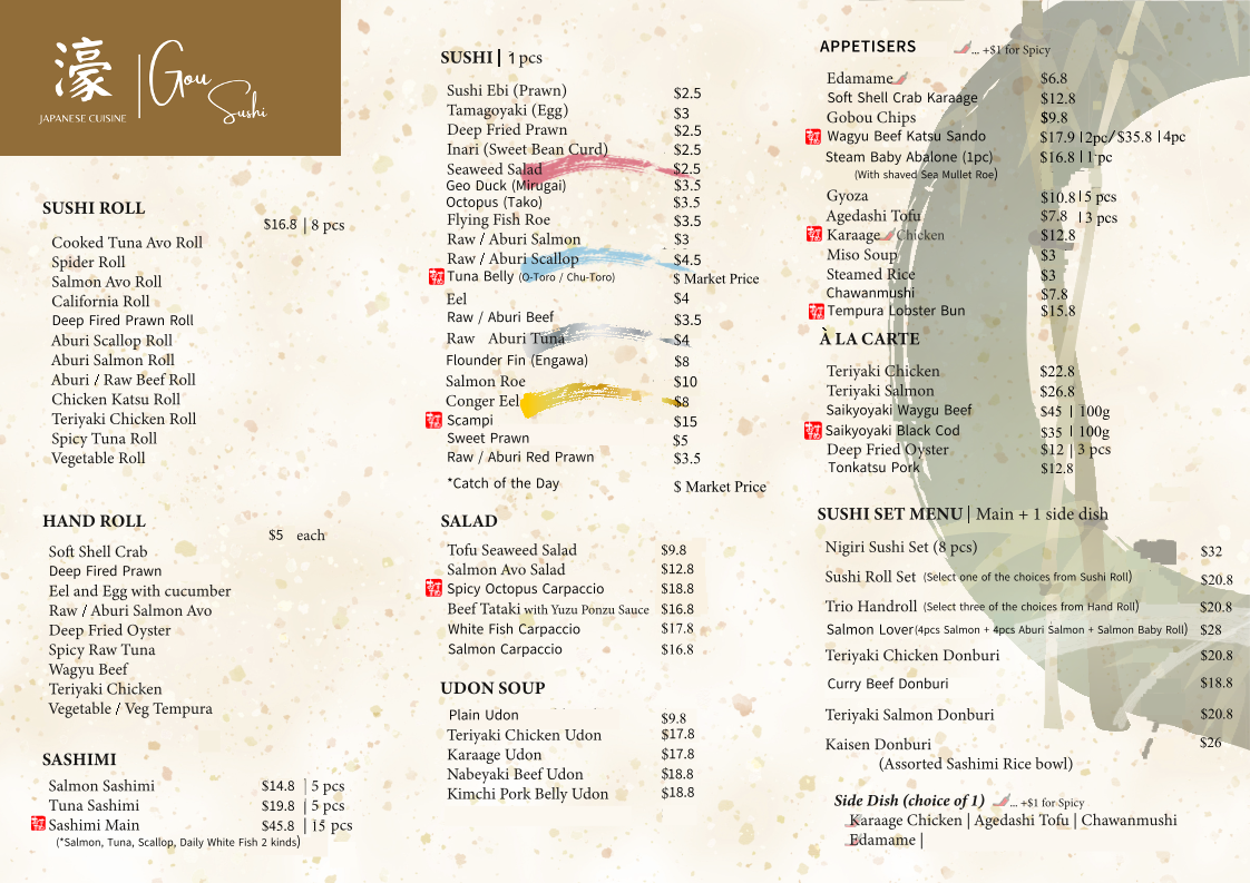 Menu, Gou Sushi