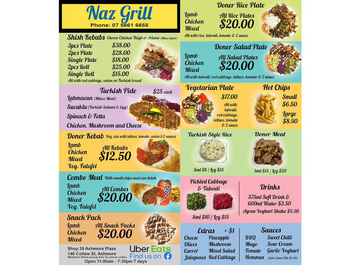 Menu, Naz Grill