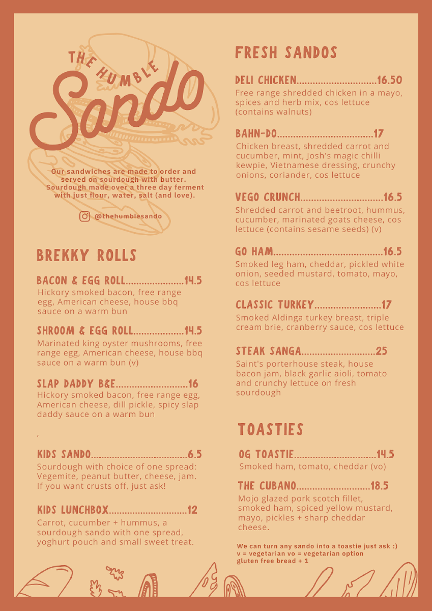 Menu, The Humble Sando