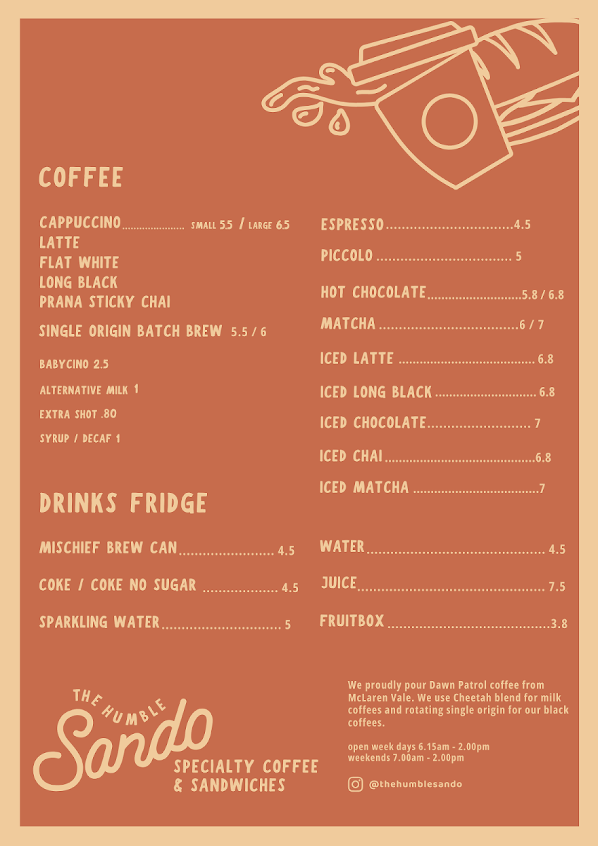 Menu, The Humble Sando