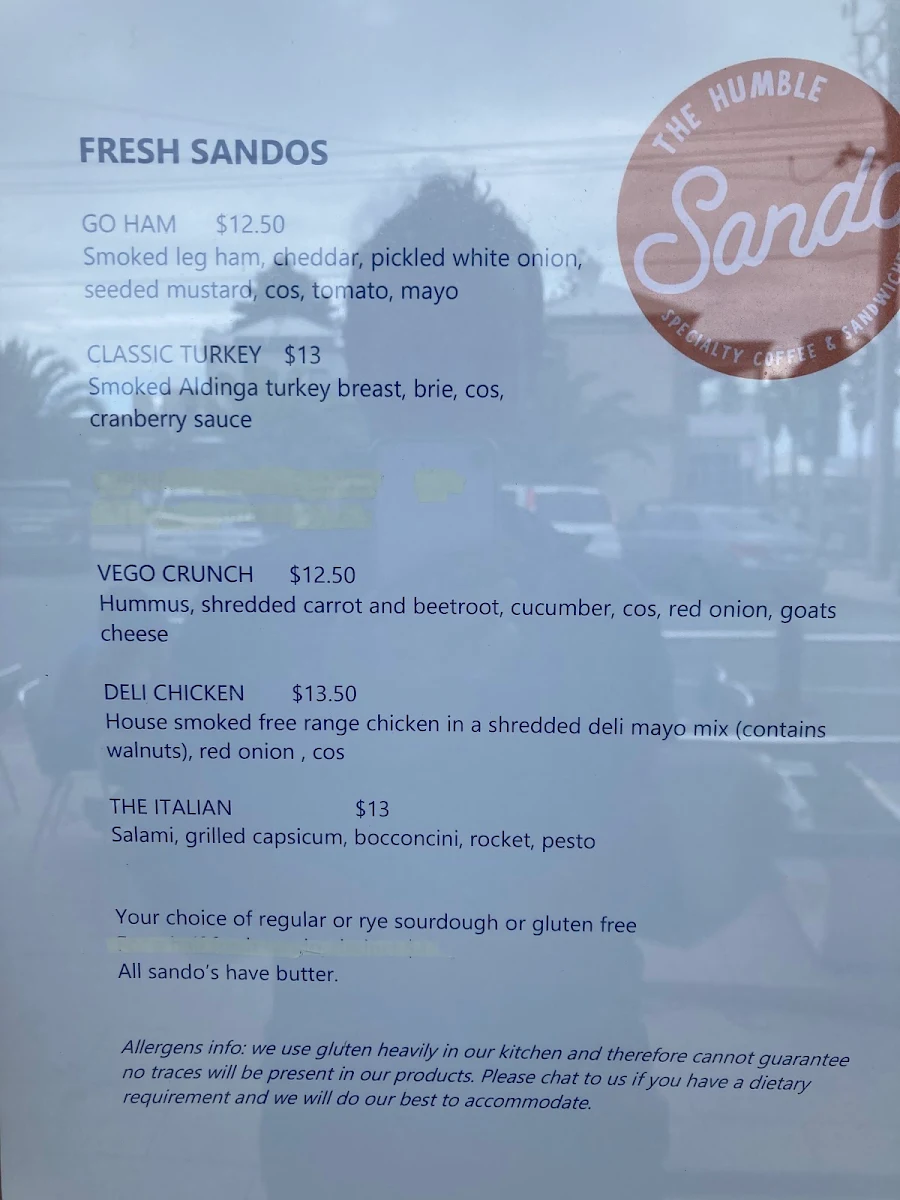 Menu, The Humble Sando