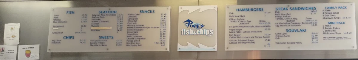 Menu, Mahogany Takeway Fish & Chip Shop
