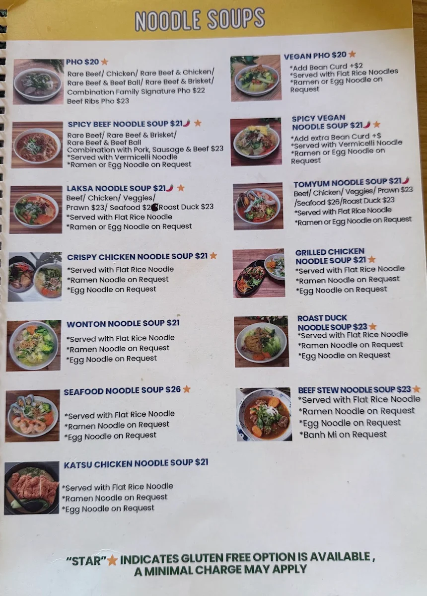Menu, Family Pho Geelong