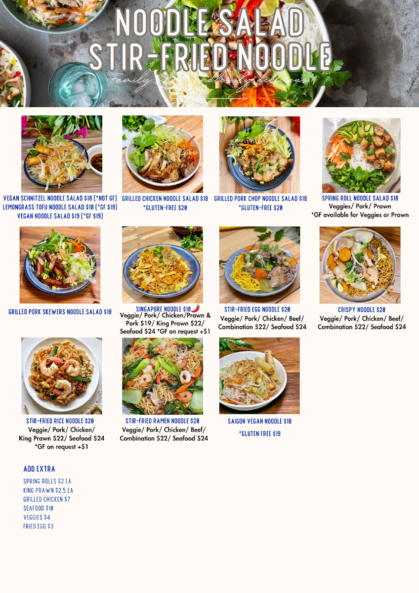 Menu, Family Pho Geelong