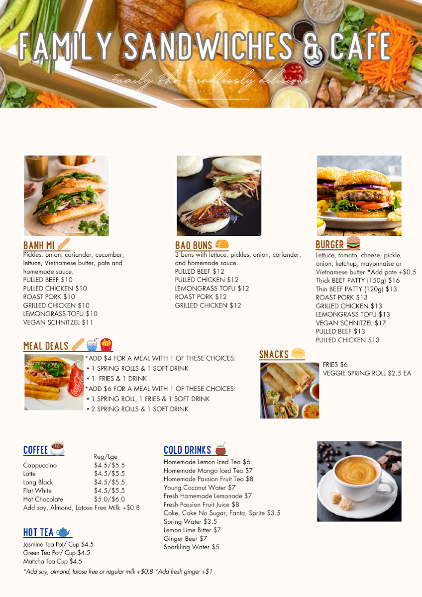 Menu, Family Pho Geelong