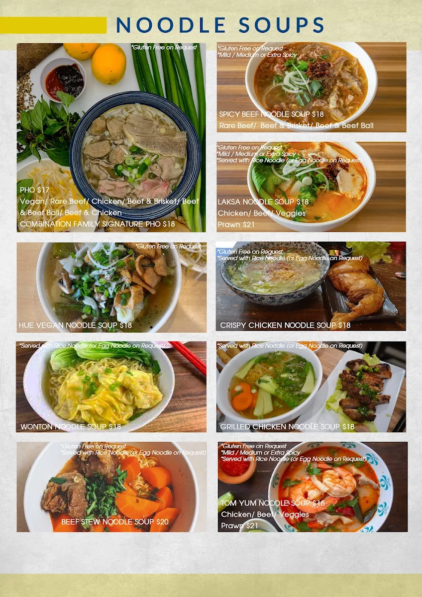 Menu, Family Pho Geelong