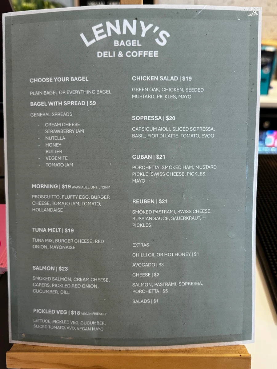 Menu, Lenny's Bagel Deli & Coffee