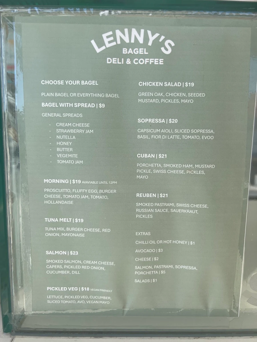 Menu, Lenny's Bagel Deli & Coffee