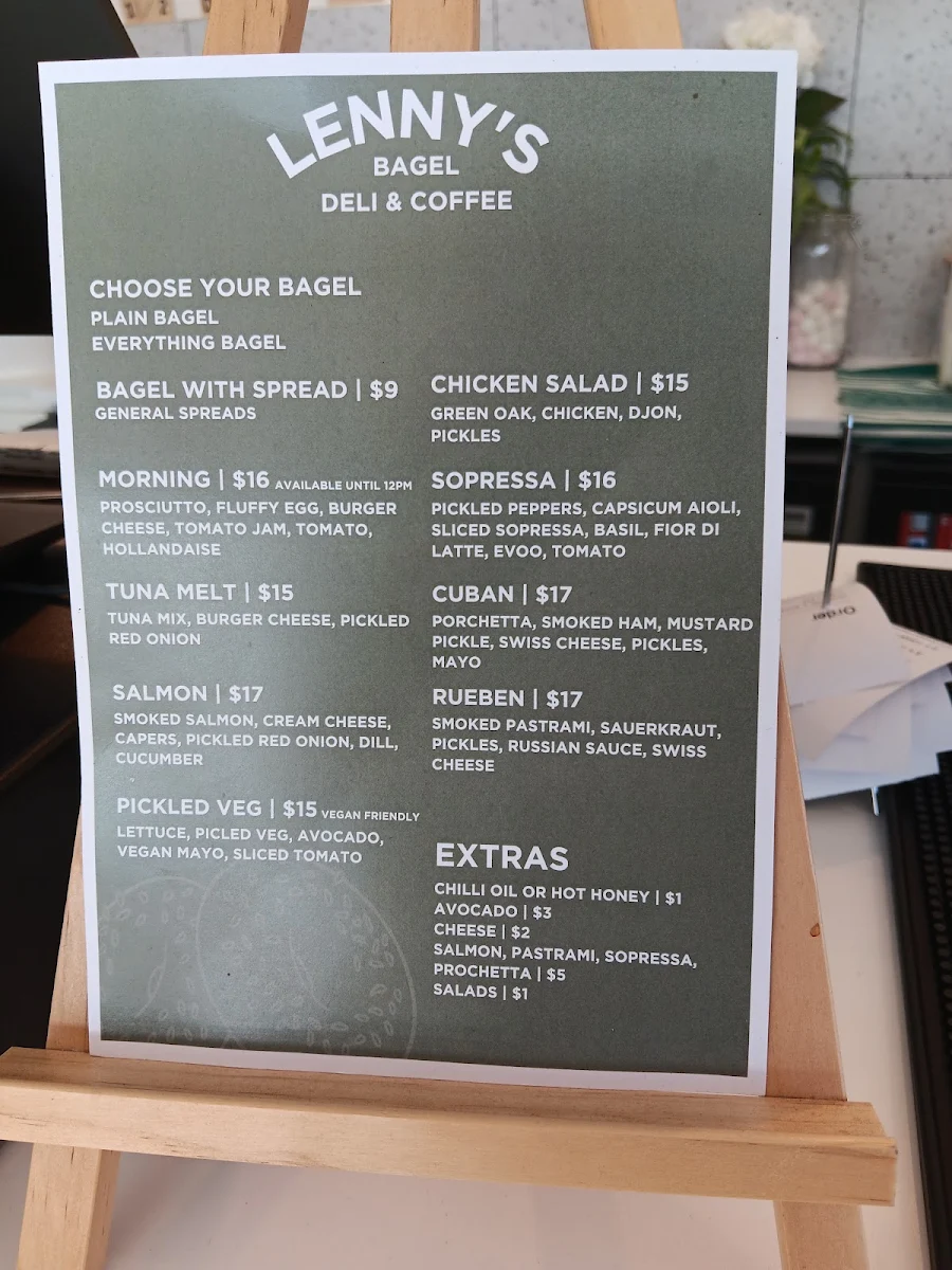 Menu, Lenny's Bagel Deli & Coffee