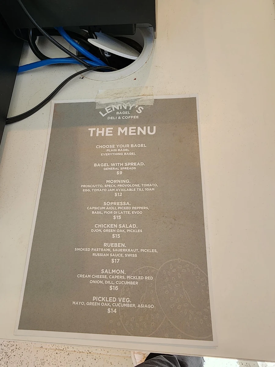 Menu, Lenny's Bagel Deli & Coffee