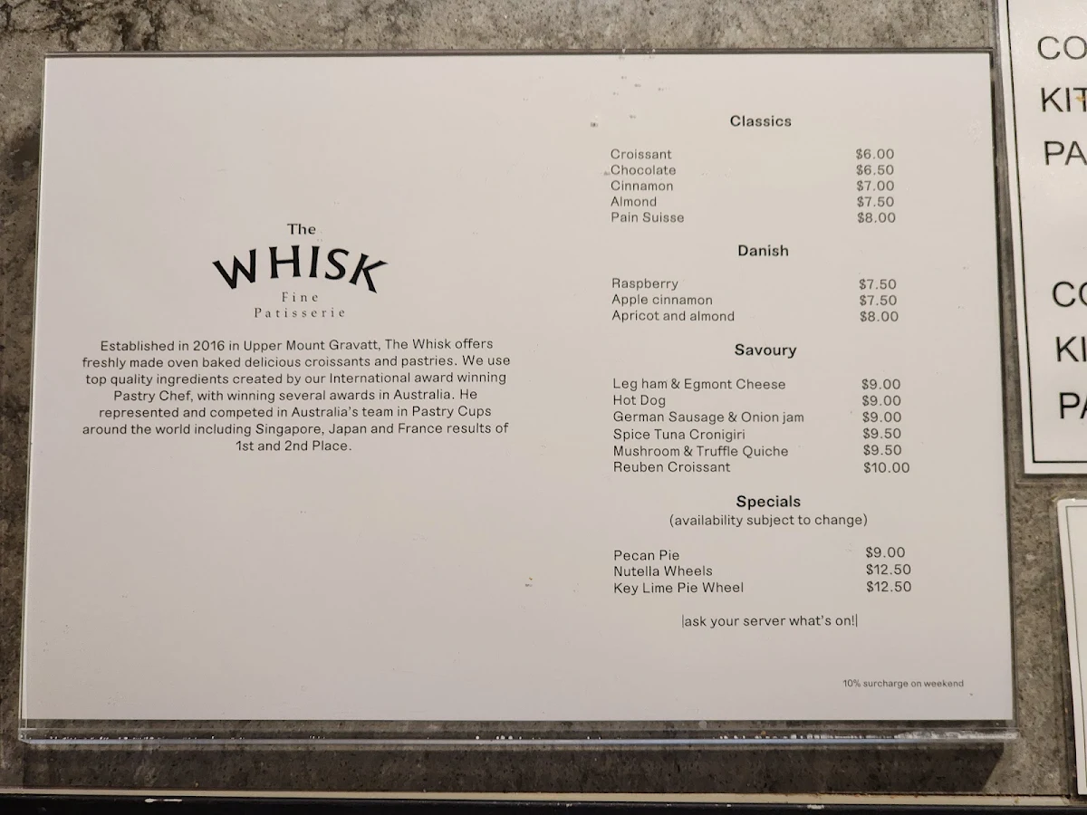 Menu, The Whisk Fine Patisserie