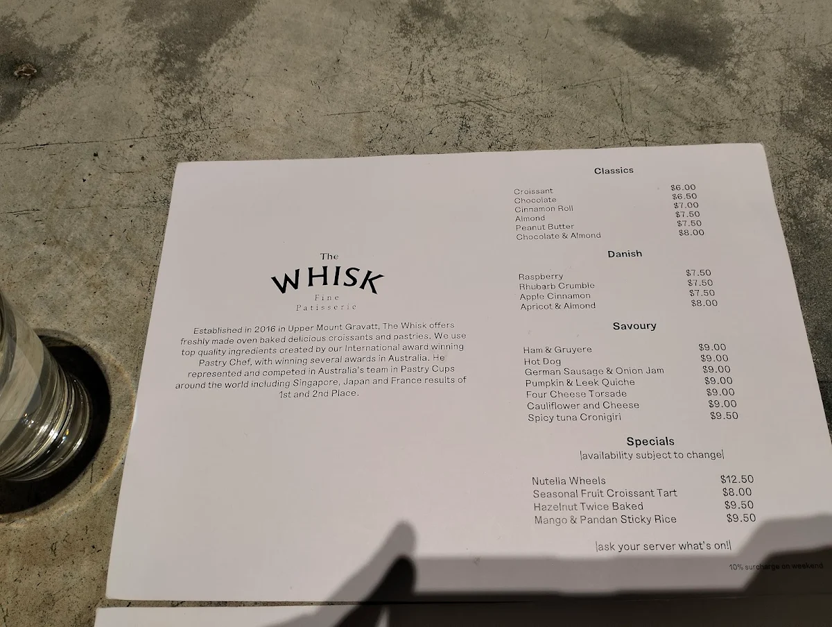 Menu, The Whisk Fine Patisserie
