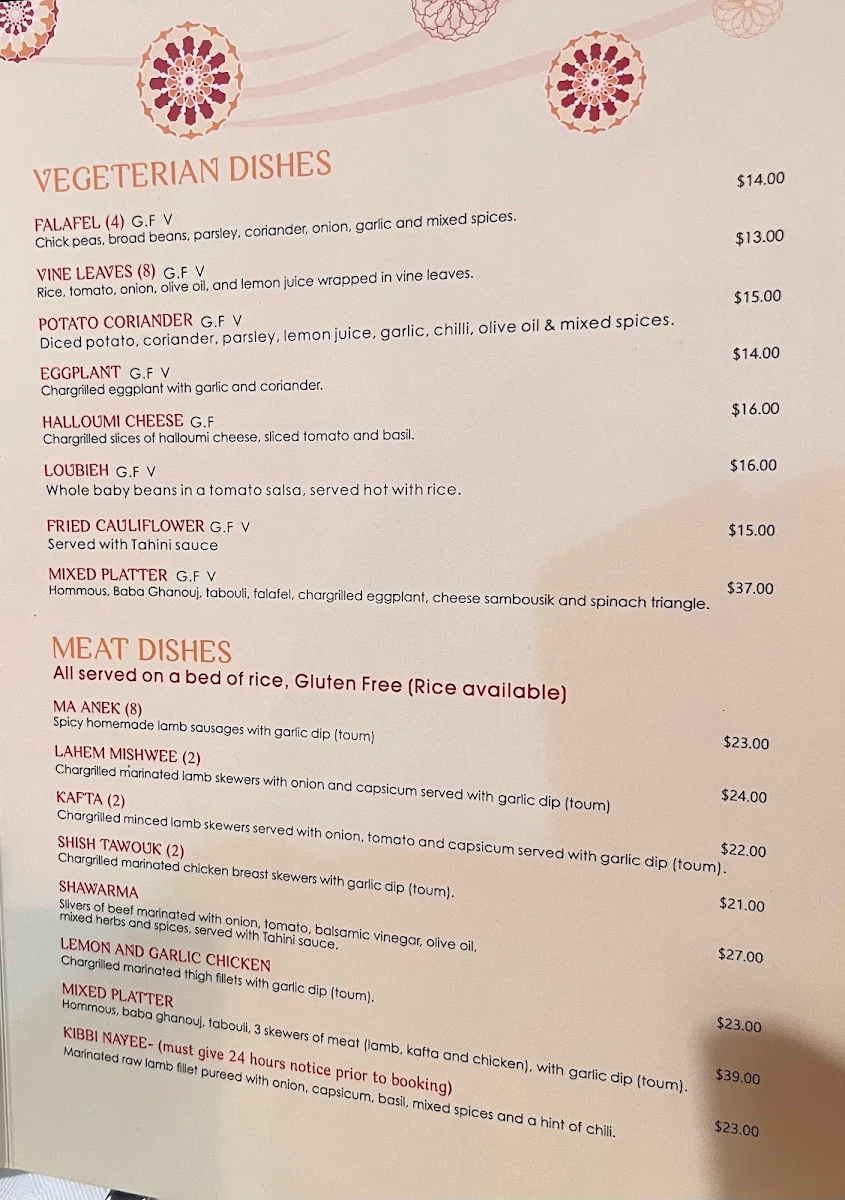 Menu, Eddie's Lebanese Eatery