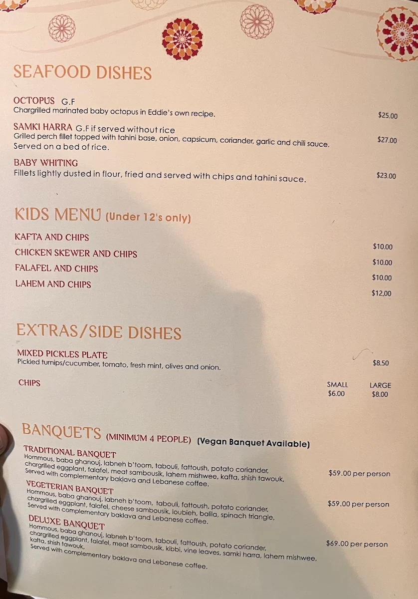 Menu, Eddie's Lebanese Eatery