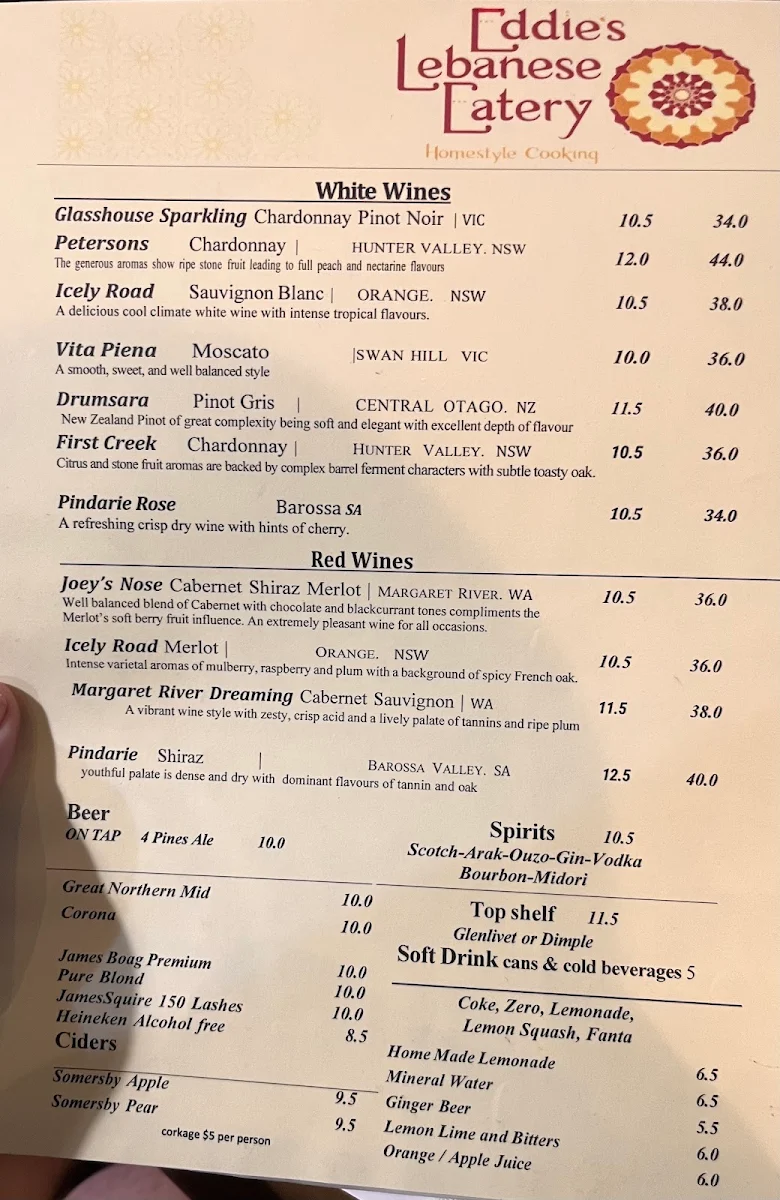 Menu, Eddie's Lebanese Eatery