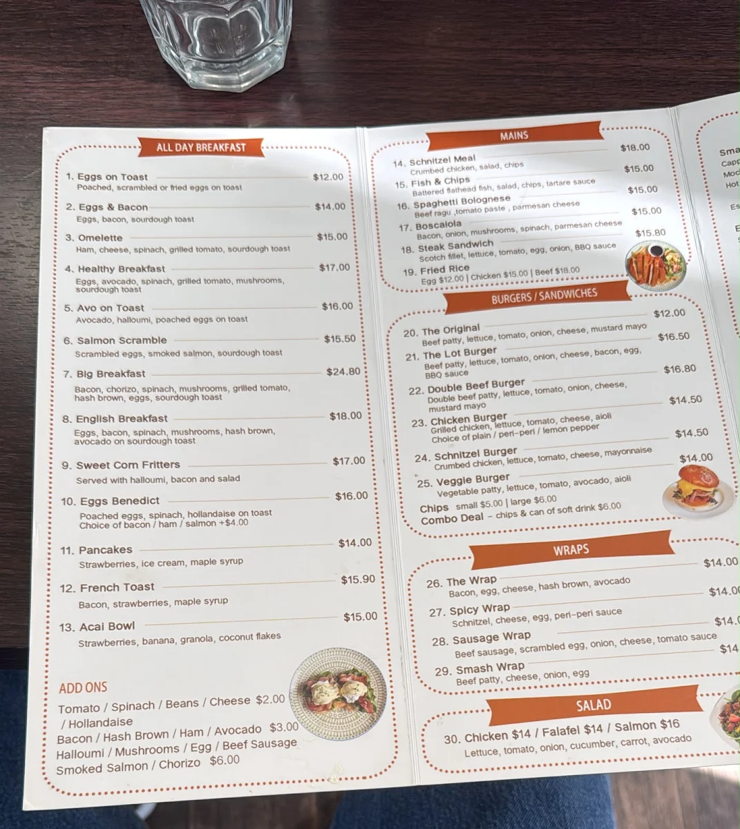 Menu, Naxeion Cafe